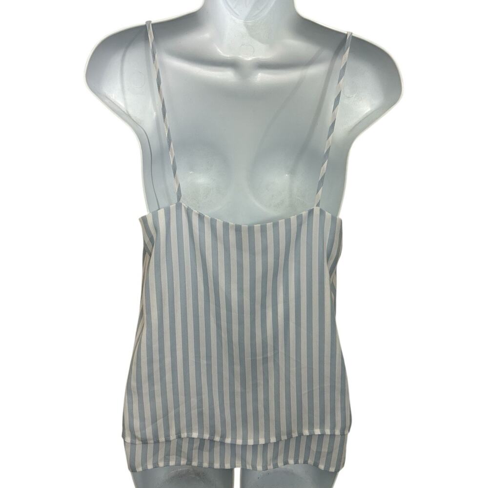 Forever 21 Blue White Striped Cami Blouse Sz Small Loose Double Layer Top Light - Picture 4 of 5